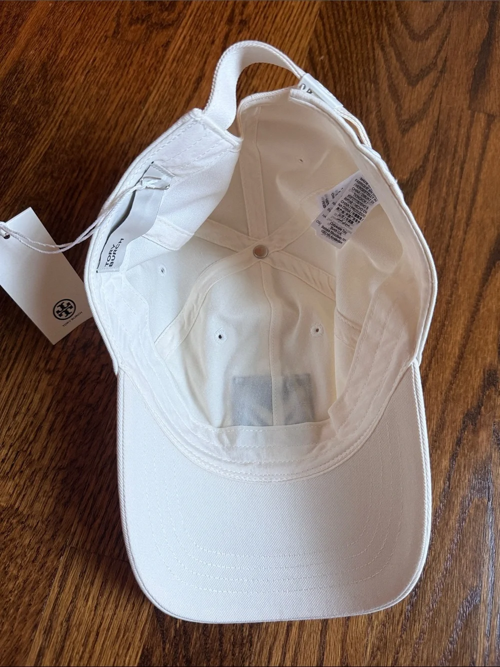 Tory Burch White Baseball Cap with Navy Chevron Patch